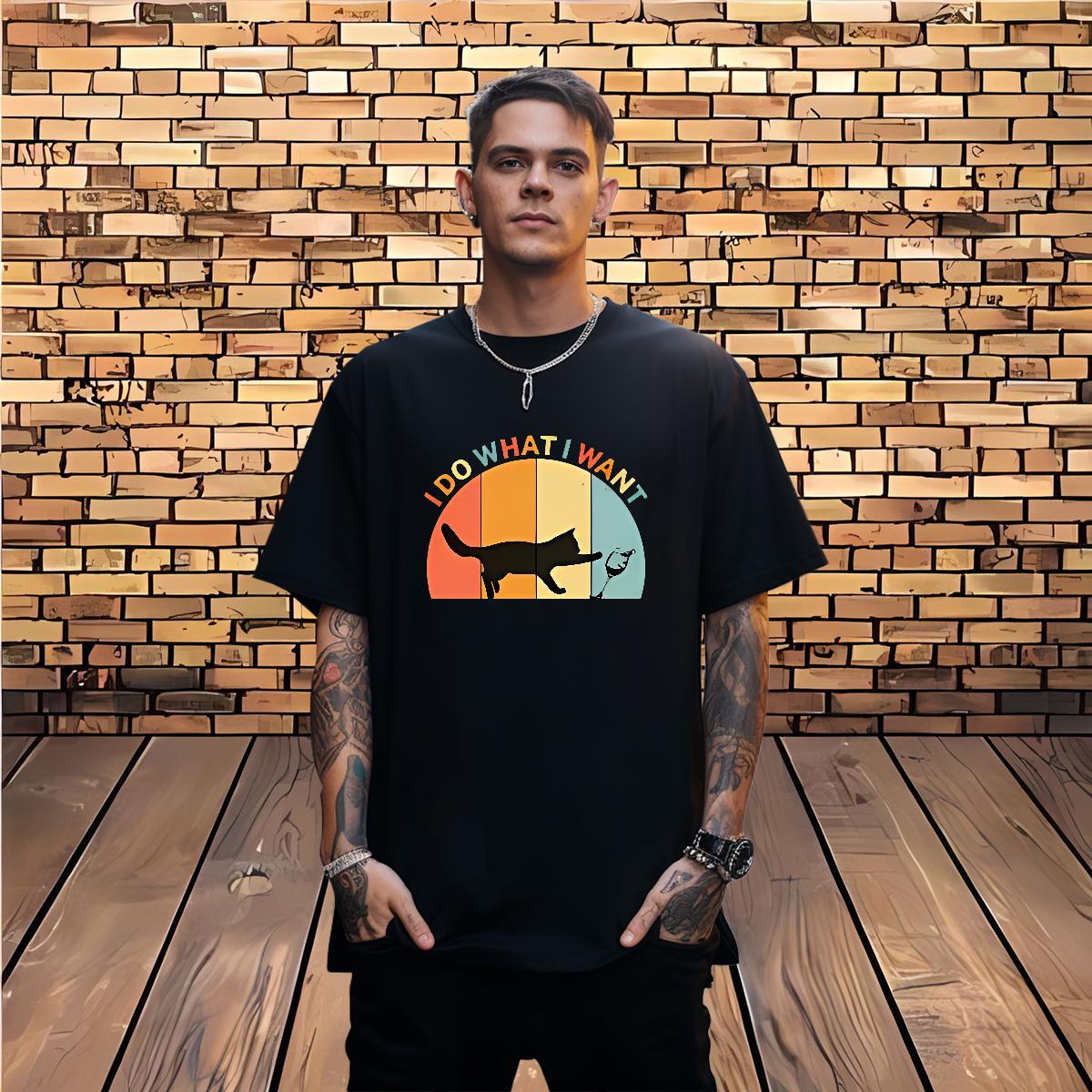 T Shirts Men 230g Cotton cat High Street Hip Hop Pure Cotton Custom Anime Men Tops Tees New Designer Cool Clothes