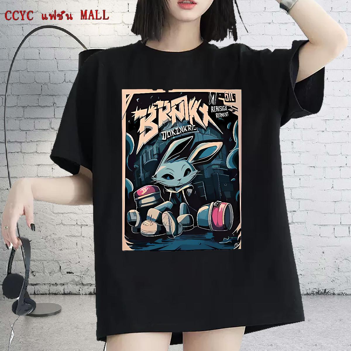 Free Shipping T shirt Short sleeve Soft Womens Tshirts Cartoon Print rabbit Hip Hop Street 230g Cotton Fashion Clothes