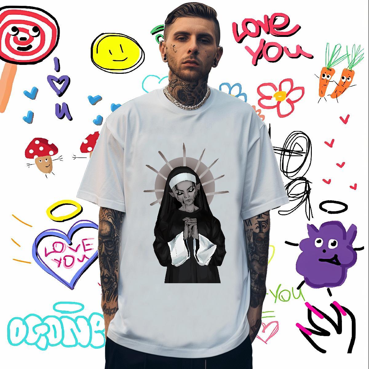 T Shirts Men 100% Cotton 230g pray Street wear Hip Hop Pure Cotton Custom Printed Men Tshirts Classic Casual Unisex Polos