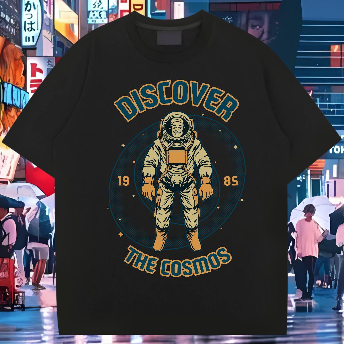 T Shirt For Man 230g Pure Cotton planet Home Outdoor Breathable Short Sleeve Black White Men Tops Tees Fashion New Unisex Wear