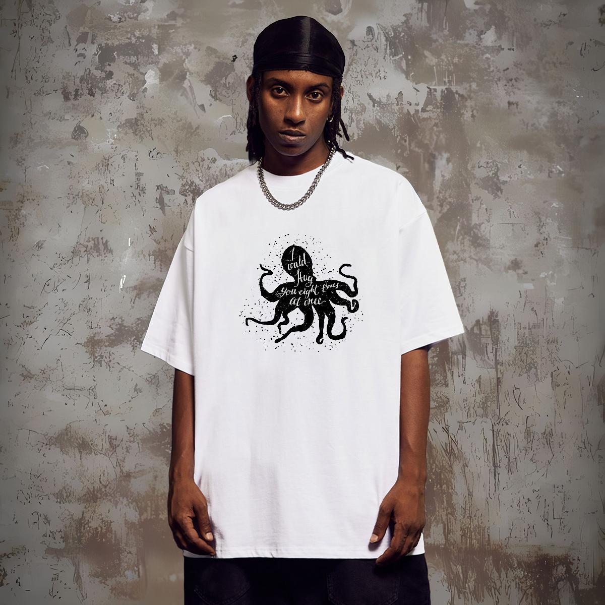 Mens T Shirts 230g Pure Cotton octopus Casual Daily Wear Crew Neck Black Oversized Couples T Shirts Designer High Quality Tees Shirts