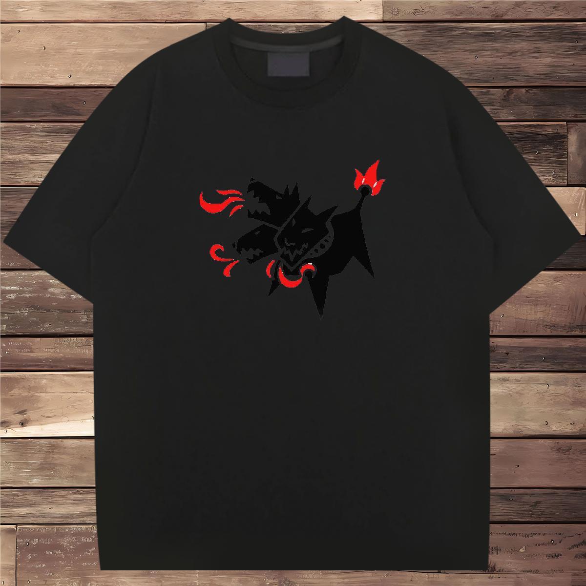 2024 DIY T-Shirts for Men 230g 100% Cotton wolf Casual Tops Tees Breathable Crew Neck Cool Men Clothes T-Shirt Black Oversized