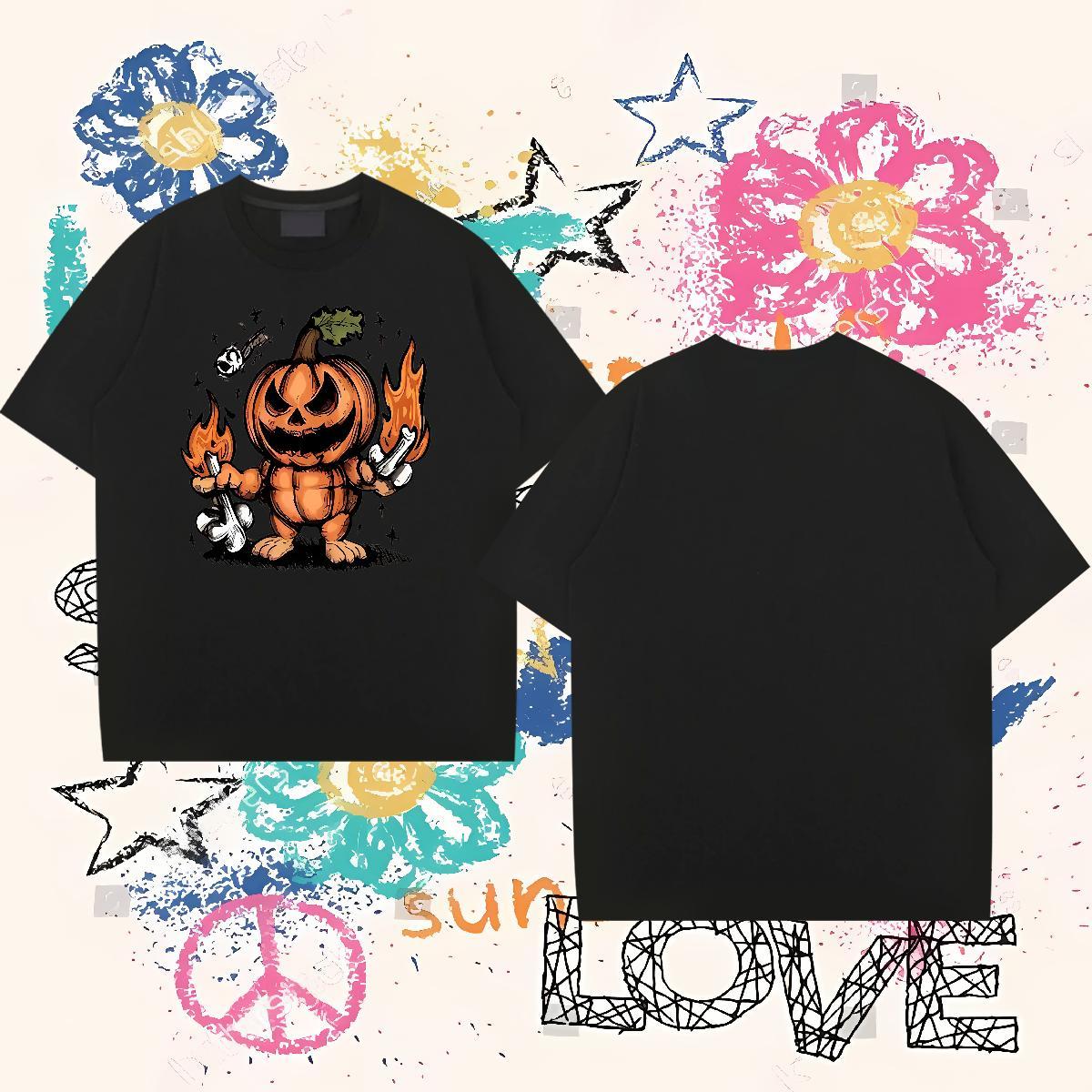 2024 Designer T Shirts Men 230g Cotton halloween Home Outdoor Clothes Breathable Crew Neck Soft Men Tees Black Oversized