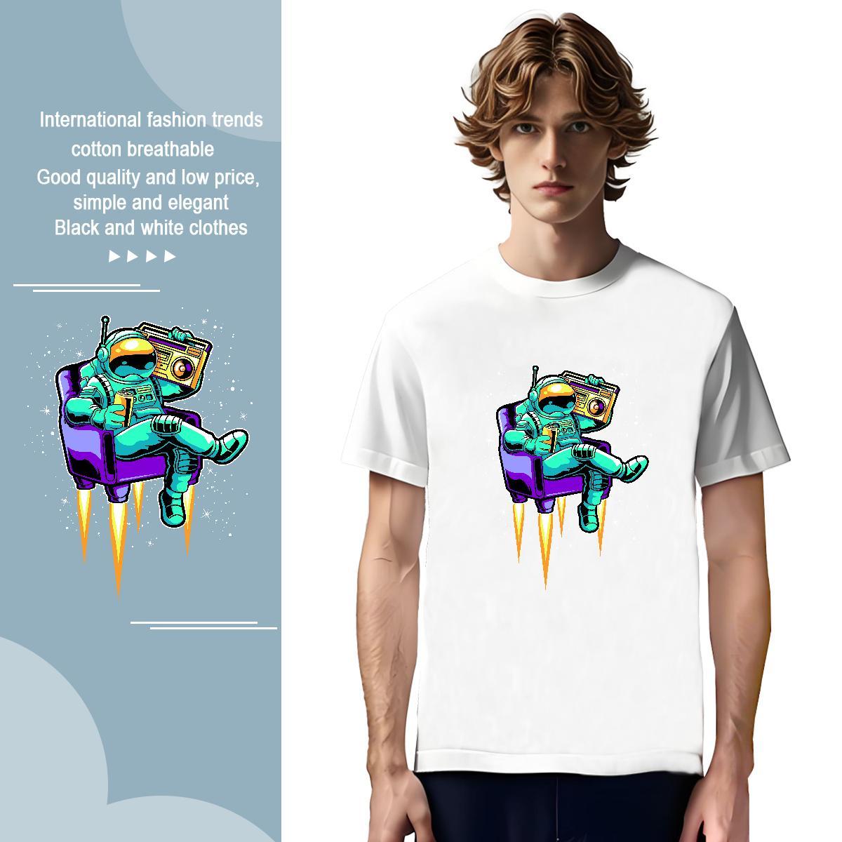 T Shirt For Man 230g 100% Cotton cosmonaut Daily Outfit Breathable Crew Neck Custom Cartoon Men Clothes T-Shirt Customized Wholesale Tees Shirts