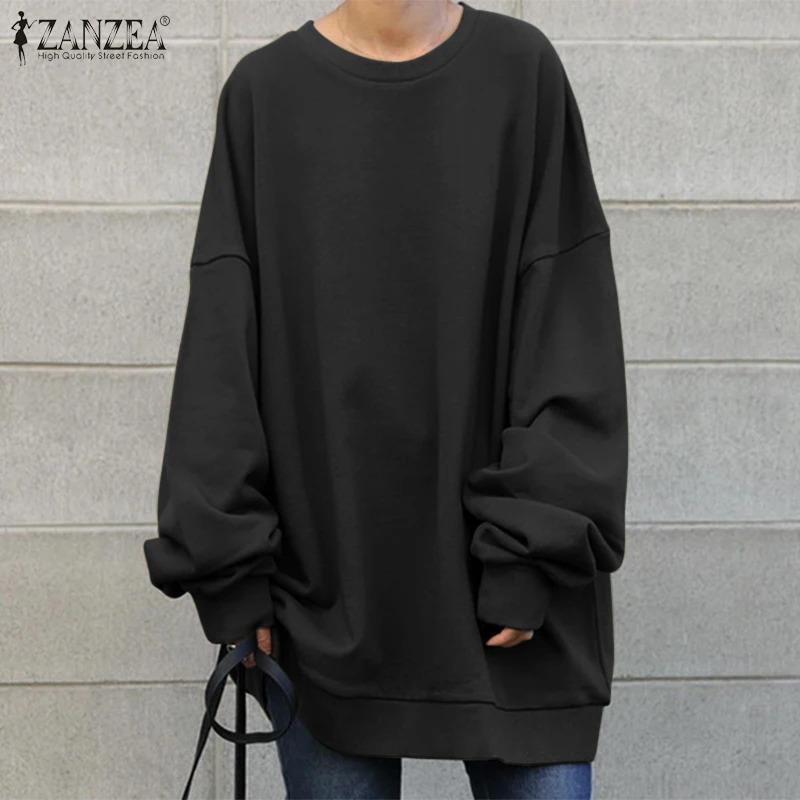 ZANZEA Women Long Sleeve Solid Sweatshirt Oversized Fashion Autumn Hoodies Casual Streetwear Winter Sweatshirts Loose Pullover 240806