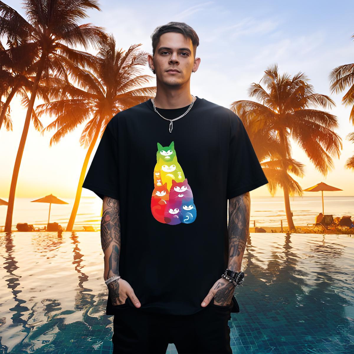 Popular Tshirts 230g Cotton cat T Shirts Men Casual Daily Wear Crew Neck Breathable Custom Printed New Arrival Clothings