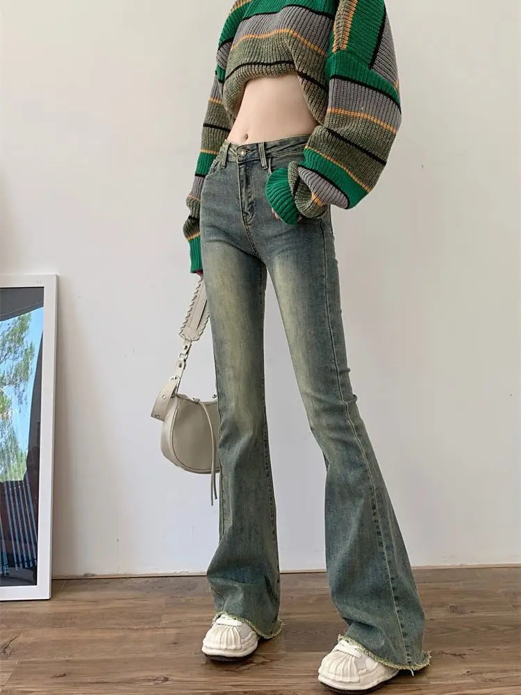 Flare Jeans Women Skinny High Waist Aesthetic Y2k Clothes Denim Trousers Vintage Washed Retro Mopping Korean Strt Z260313
