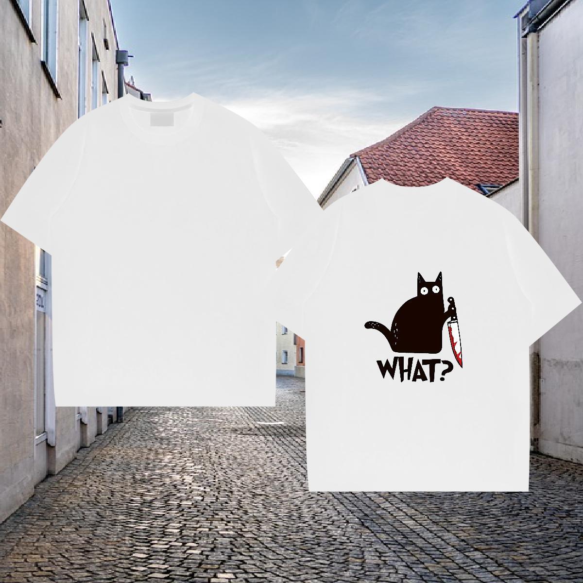 Designer Fashion T Shirts Men 230g Pure Cotton cat Street wear Hip Hop Polos O Neck Short Sleeves Brand Men Tshirts Black White