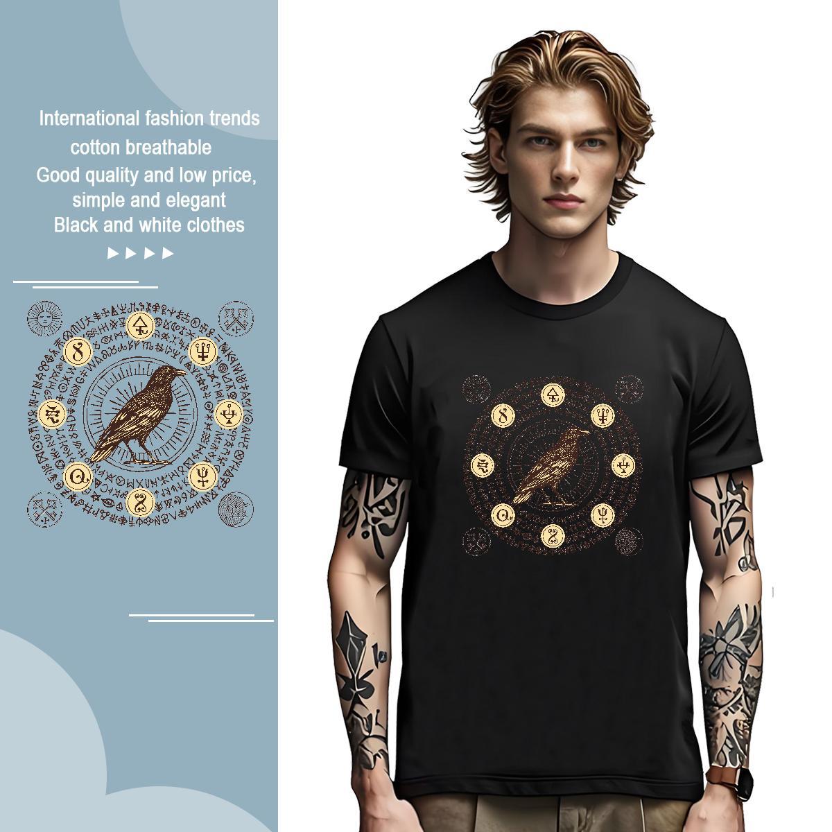 T Shirts Men 230g Pure Cotton bird Street Wear Crew Neck DIY Tshirts Classic Cool Clothes