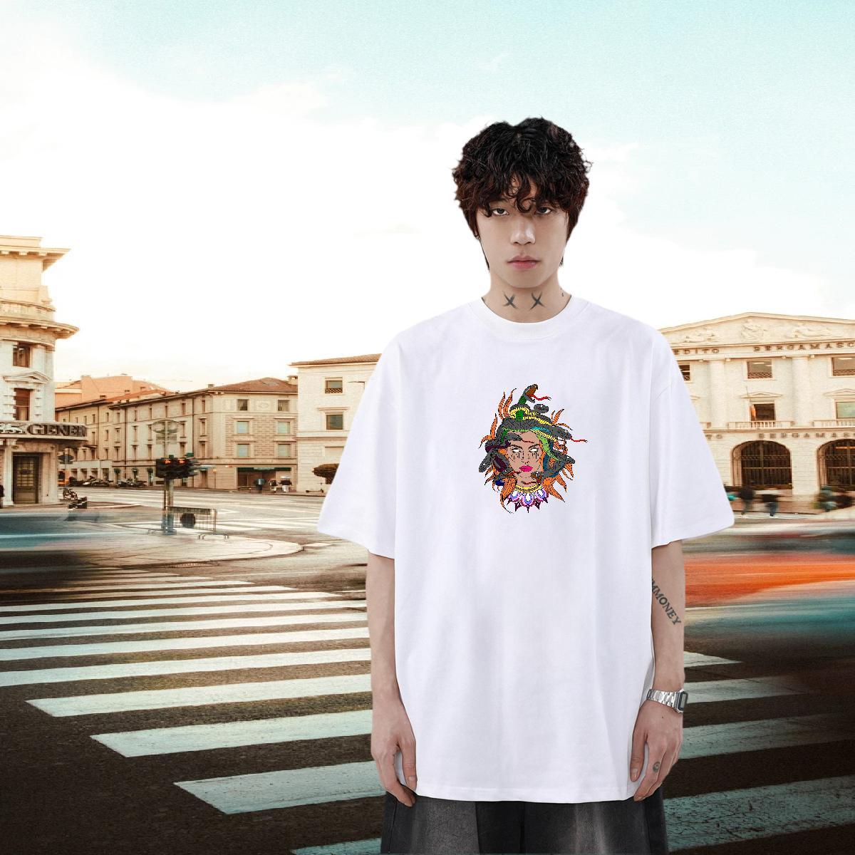 Popular Men Clothes T-Shirt 230g Cotton Sports Casual snake Black White Breathable Crew Neck Fashion T-Shirts for Men Tshirts