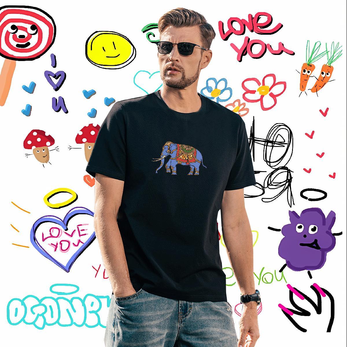 Mens T Shirts 100% Cotton 230g elephant Casual Short Sleeve Soft DIY Anime Tshirt for Man Woman Stylist Cool Tops Shirt