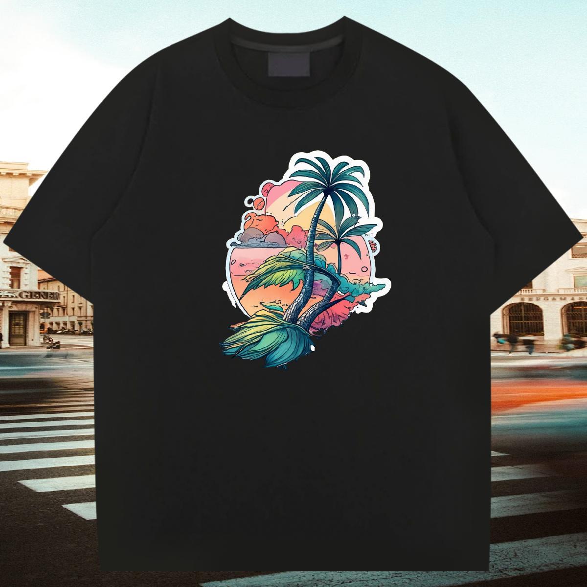 High Quality Mens Tshirts 230g Cotton Casual Beach beach Cartoon Print Short Sleeve O-Neck New Arrival T-Shirts Tees