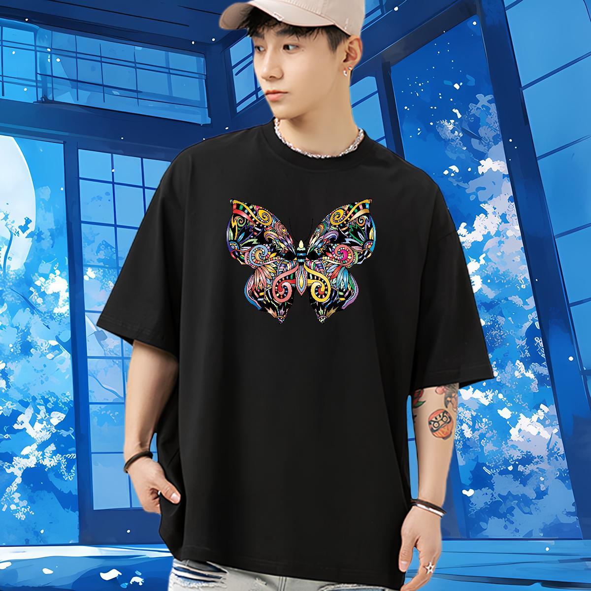 New Mens T Shirts 230g 100% Cotton Butterfly Sport Wear O Neck Short Sleeves Wholesale Tshirts Custom Big Size