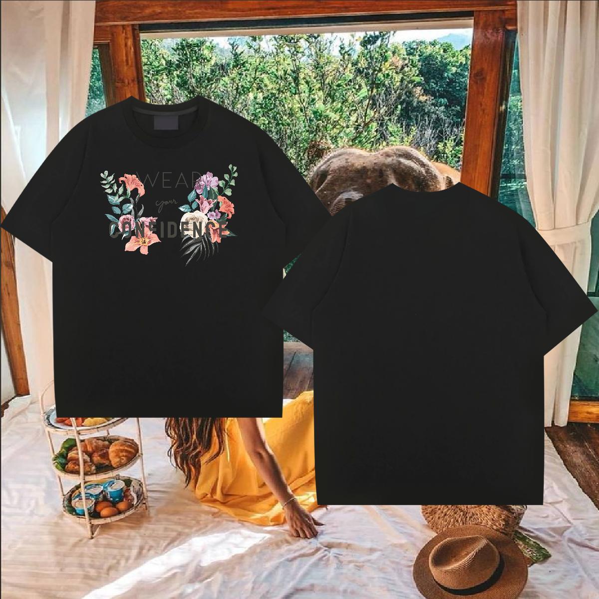 Factory Direct T-Shirts 230g 100% Cotton flower Street wear Hip Hop Top Tees Breathable Short Sleeve Comfortable Men Tees Oversized 3XL 4XL