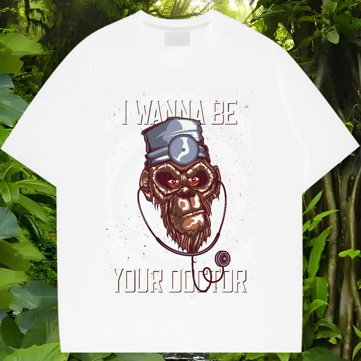 2024 DIY Mens T Shirts 230g 100% Cotton chimpanzee Home Outdoor Top Tees Breathable Short Sleeve Loose Fit Mens Tshirts Custom Print Oversized