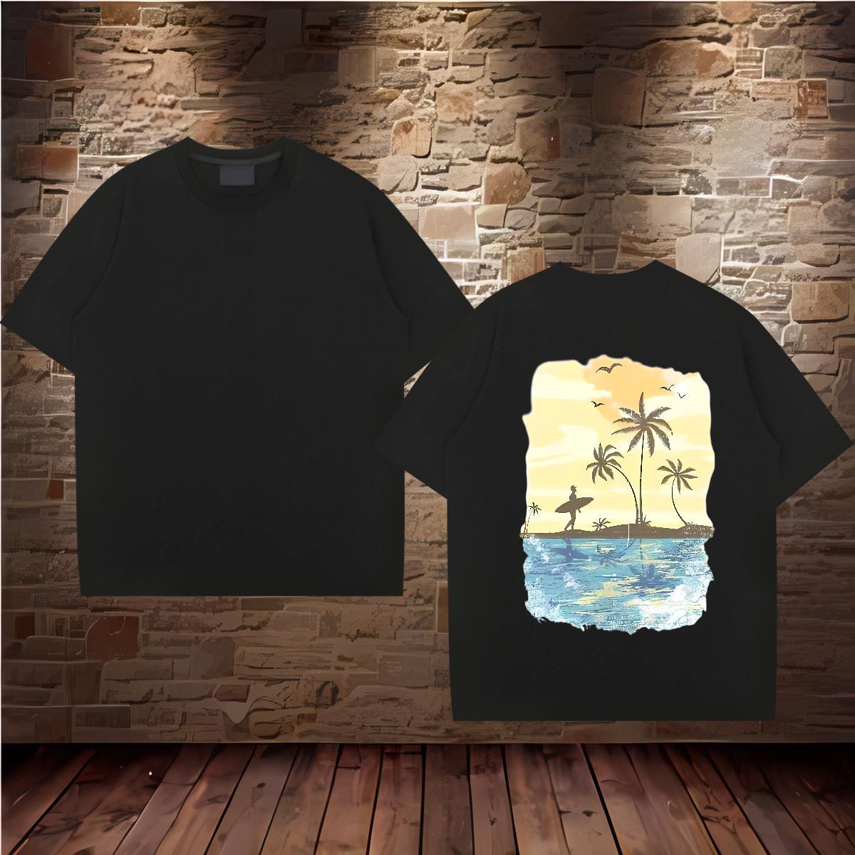 2024 Summer Mens T Shirts 230g 100% Cotton tree Street Tops Shirt Round Neck Short Sleeve Classic Men Tops Tees Oversized