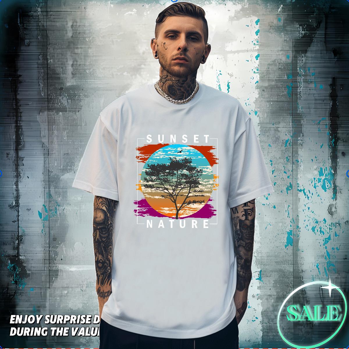 T Shirt For Man 230g Pure Cotton tree Sport Breathable Short Sleeve Custom Print Plus Size Men Tees DIY Cool Wear