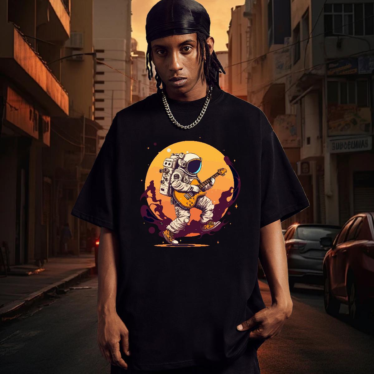 T Shirts Men 100% Cotton 230g cosmonaut Street Wear Breathable Short Sleeve Custom Printed Men Tshirts Brand Soft Clothings