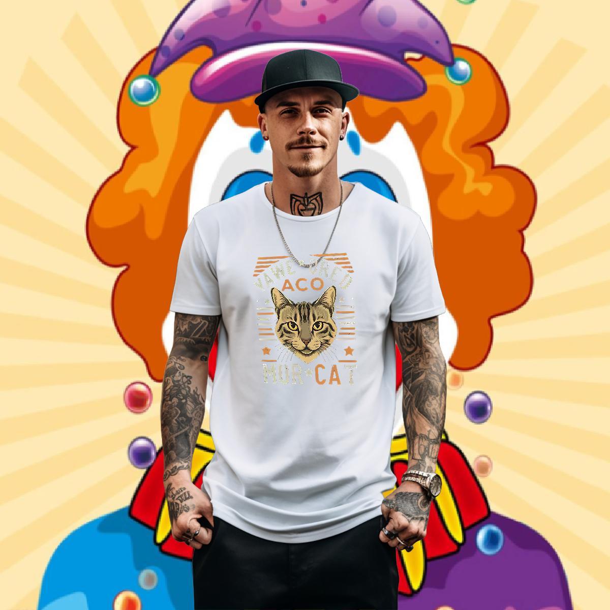 New Designer Man T Shirts 230g 100% Cotton cat Street Wear Tops Pure Cotton Unisex Men Tops Tees Cartoon Printing L-4XL