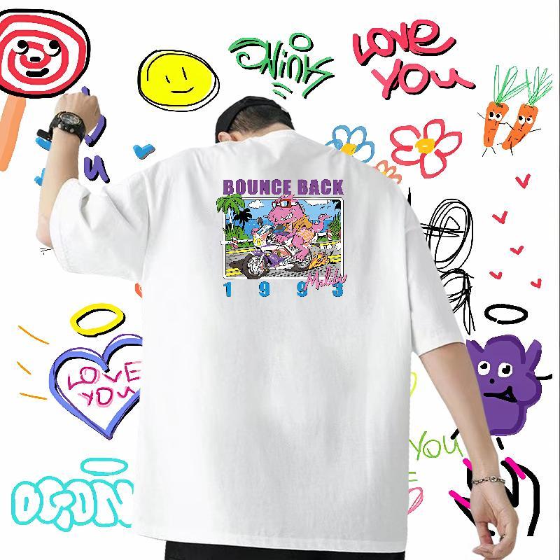 Fashion Casual T shirt 230g Cotton dinosaur Beach Tops Shirt Breathable Short Sleeve Unisex Mens Tshirts DIY Logo Oversized