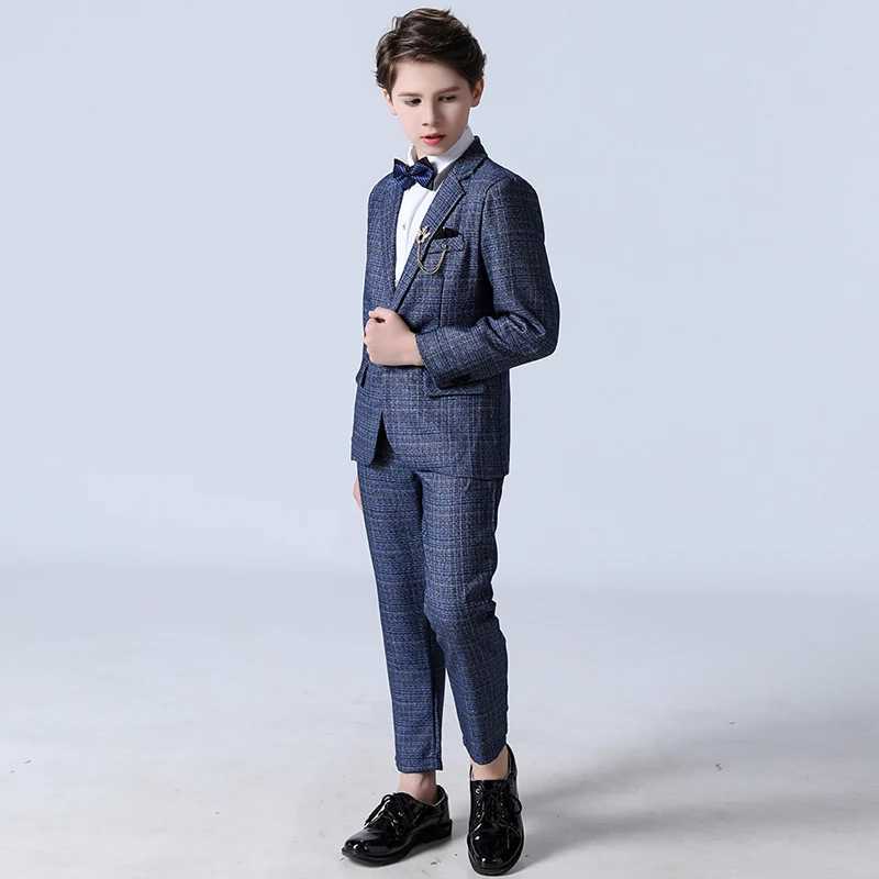 Suits Autumn Childrens Formal Plaid British Suit Set Boys Wedding Party Birthday Host Costume Kids Blazer Pants 2pcs Clothes
