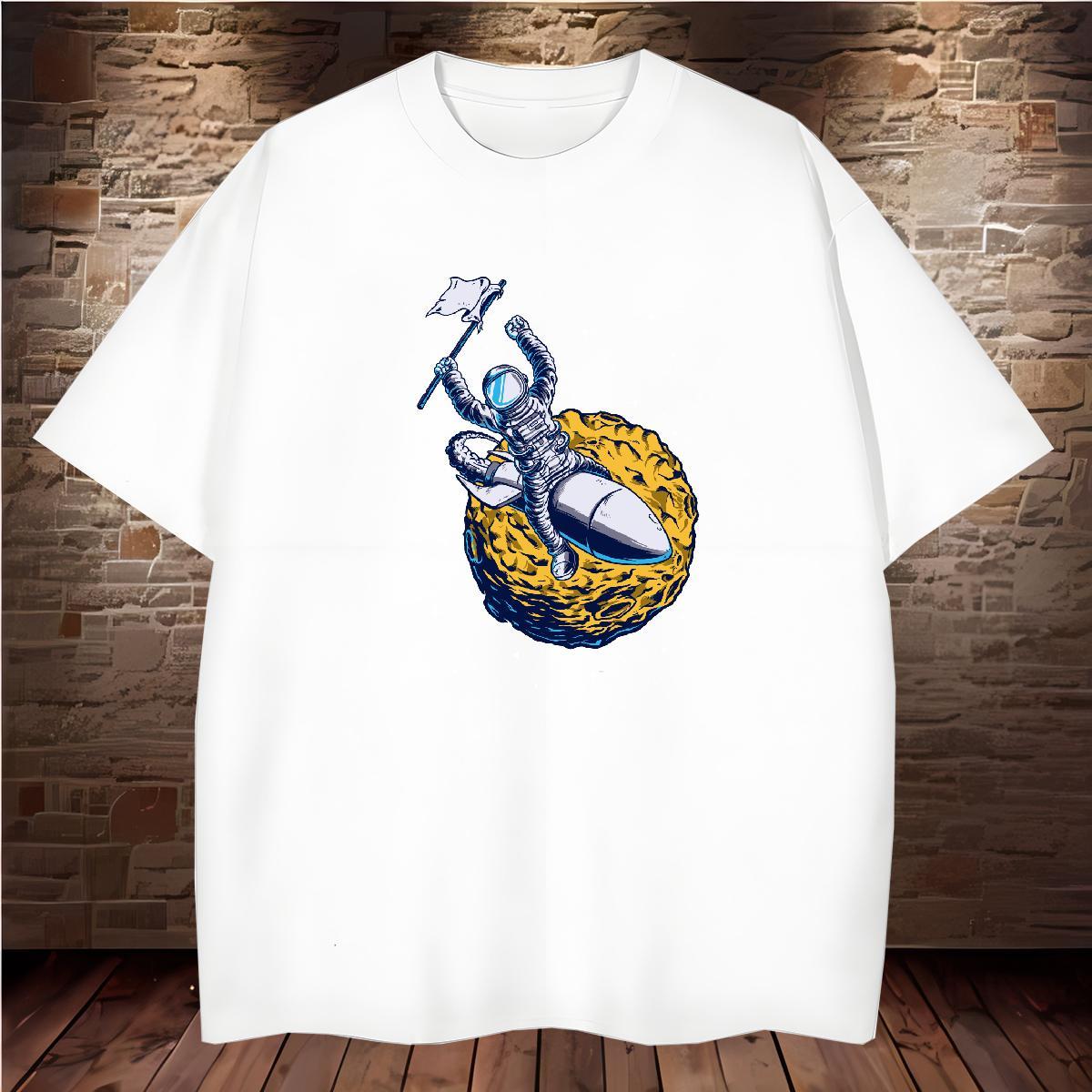 T shirt 230g Pure Cotton cosmonaut Street O Neck Short Sleeves Skull Tshirt for Man Woman DIY Customized TOP Quality Tops Shirt