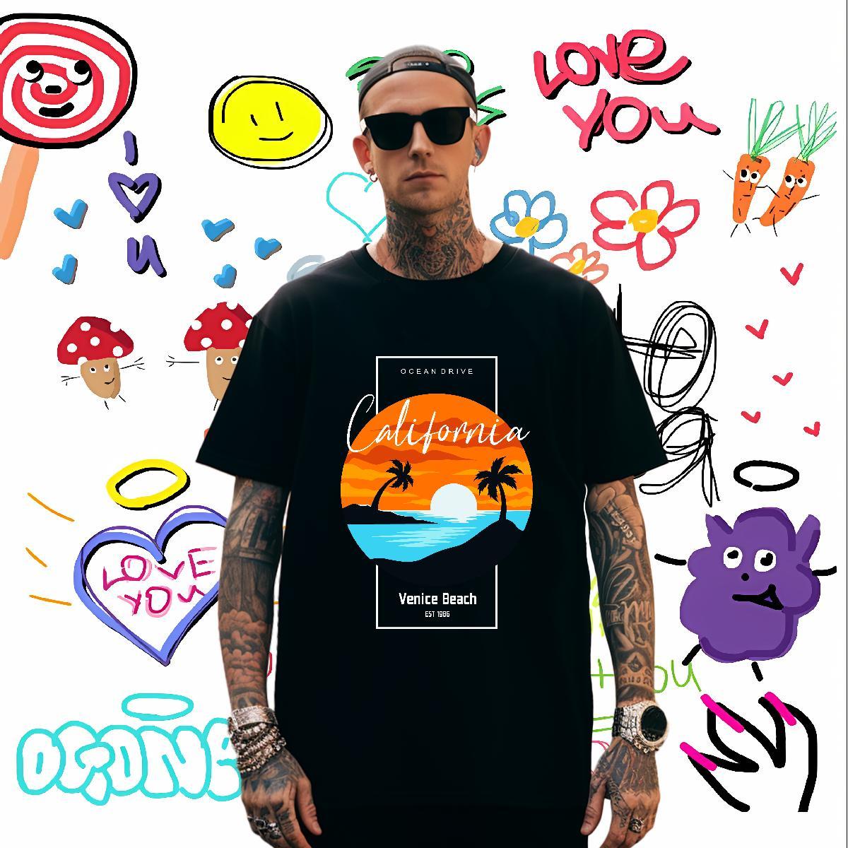 T Shirts Men 230g Pure Cotton tree High Street Hip Hop Breathable Short Sleeve Oversized 3XL 4XL Tshirt for Man Woman Fashion Casual Comfortable Cloth