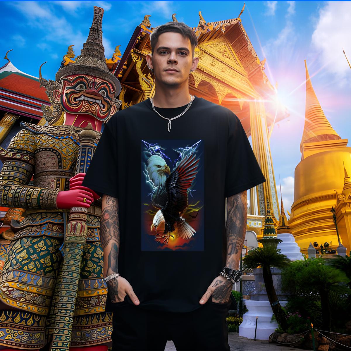 Loose Fit Men Tops Tees 100% Cotton 230g eagle T-Shirts for Men Daily Wear Breathable Soft DIY Logo Oversized 2024 Summer Clothings