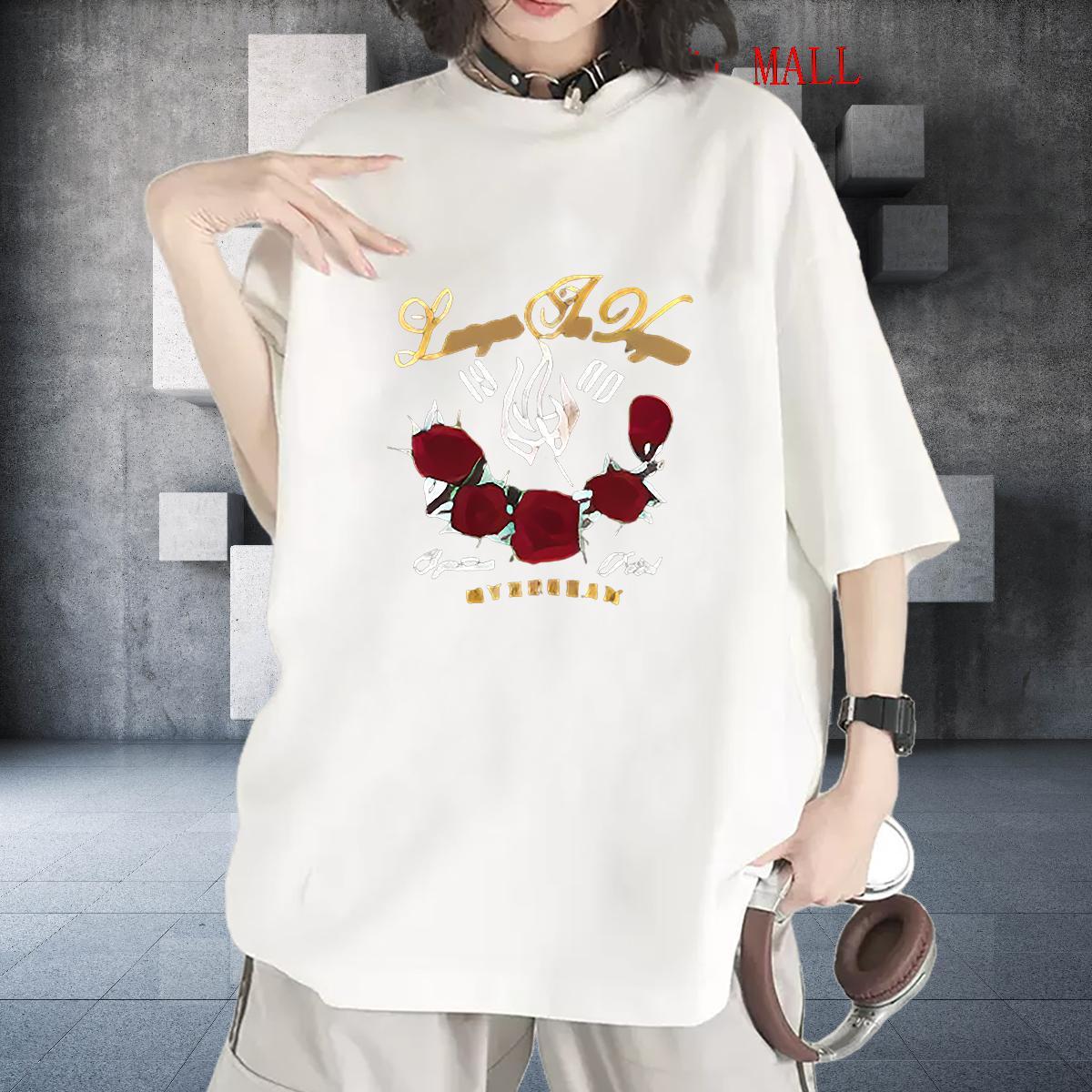 Nice T shirt Breathable Crew Neck Couples T Shirts Black Oversized ROSE Daily Wear 230g Pure Cotton DIY Tops Tees