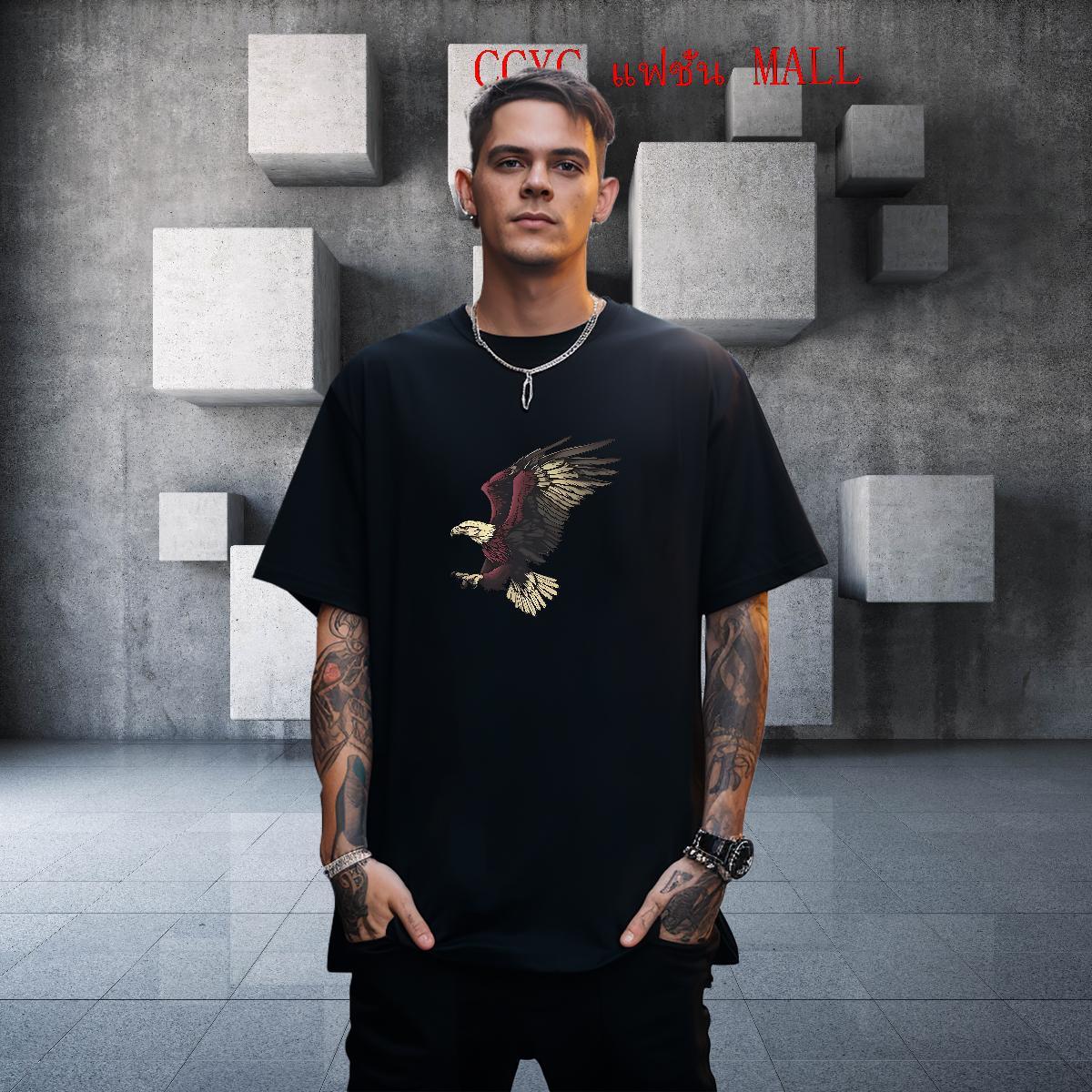 Popular Mens Tshirts 230g Pure Cotton Hip Hop eagle White Plus Size Short Sleeve O-Neck 2024 DIY T-Shirts Tops