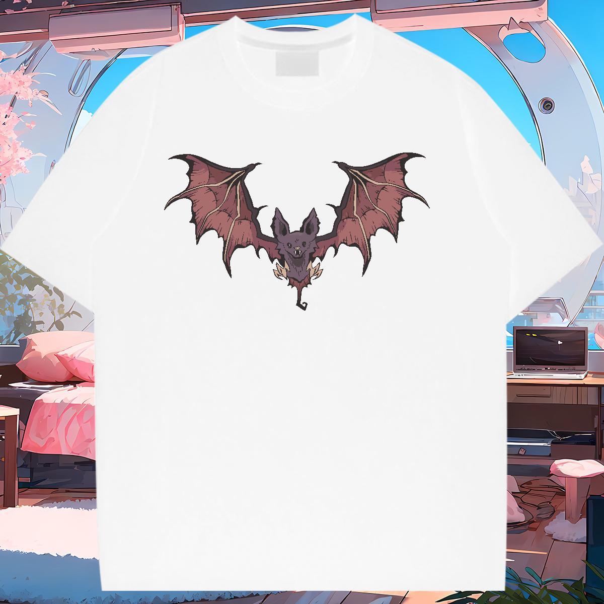 Nice Women T Shirts O-Neck Short Sleeve Couples T Shirts Plus Size Cartoon bat Beach 100% Cotton 230g Casual New Top Shirts