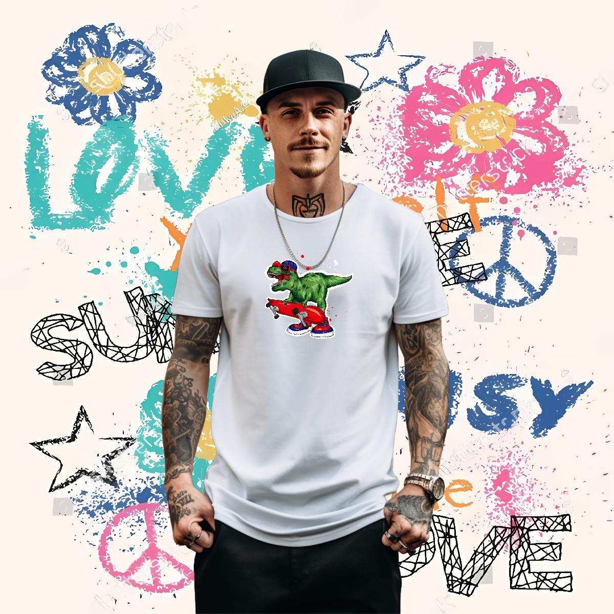 Classic Casual T Shirts Men 230g Pure Cotton dinosaur Sport Tops Shirt Breathable Short Sleeve Free Shipping Tshirts Anime Print