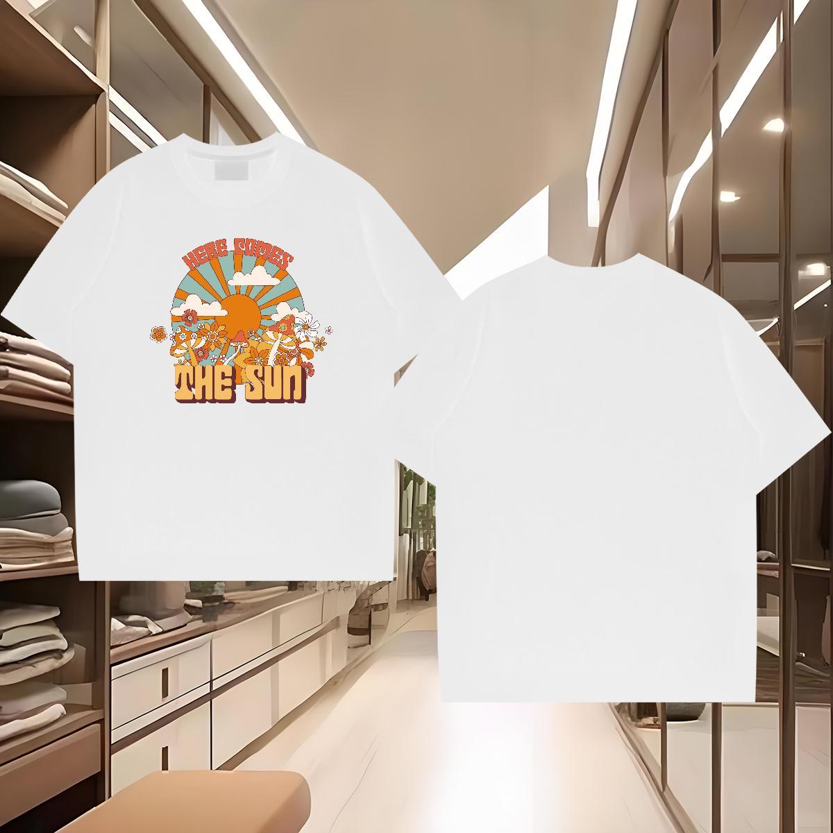 2024 New Men T Shirts 230g 100% Cotton mushroom Daily Outfit Tshirts Breathable Short Sleeve Wholesale Men Tops Tees Anime Print