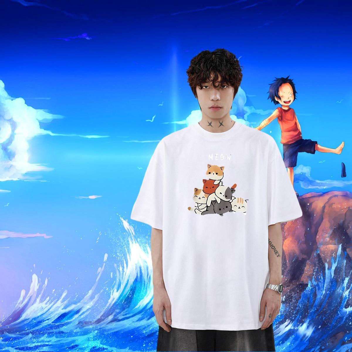 Factory Direct Mens T Shirts 230g Cotton cat Sports Casual Tops Tees Crew Neck TOP Quality Men Tops Tees Cartoon Printing L-4XL