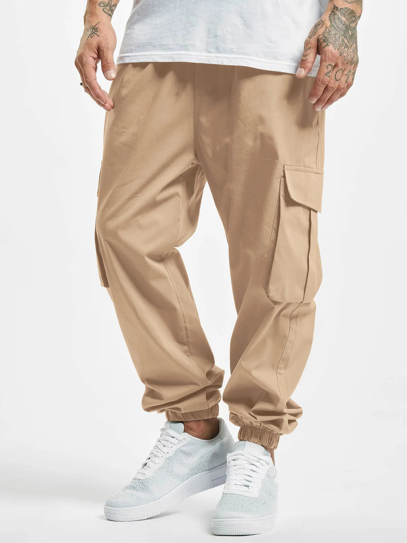 Mens Spring And Fall Loose MultiPocket Drawstring Work Pants Outdoor Washed Vintage High Street HipHop Casual 240806