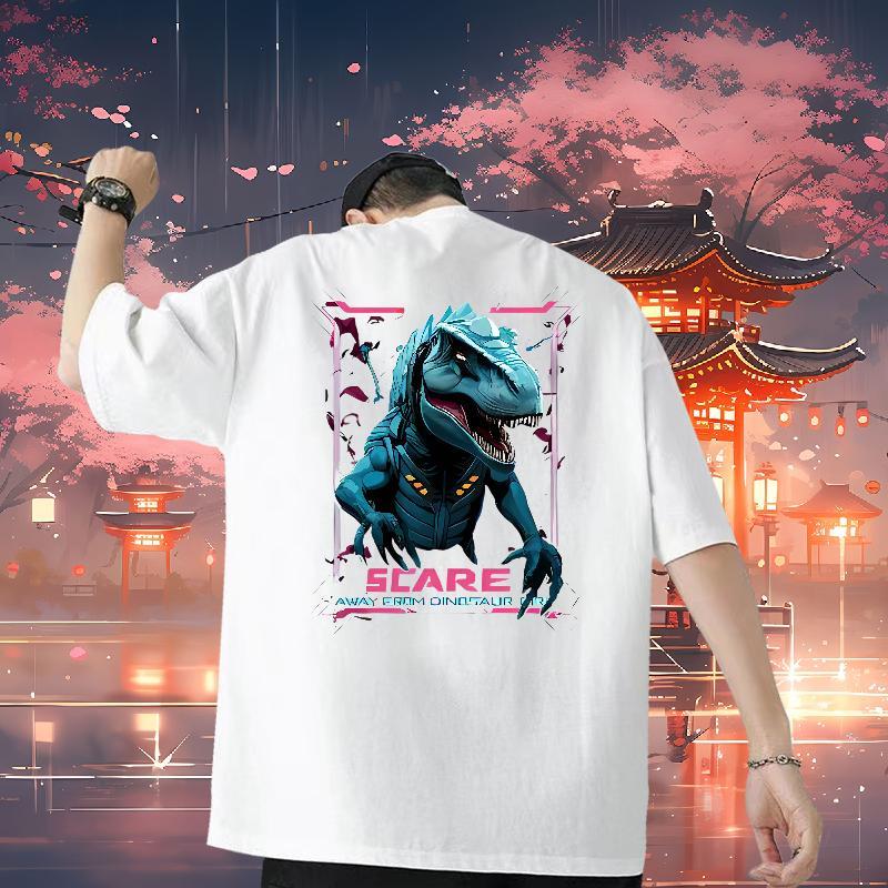 Factory Direct T-Shirts for Men 230g 100% Cotton dinosaur Casual Beach Tees Breathable Crew Neck Classic Men Tshirts Plus Size Custom