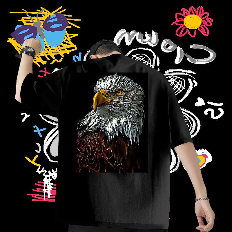 New T-Shirts 230g Cotton eagle Spring Summer Clothes O-Neck Short Sleeve Classic Tshirts DIY Anime