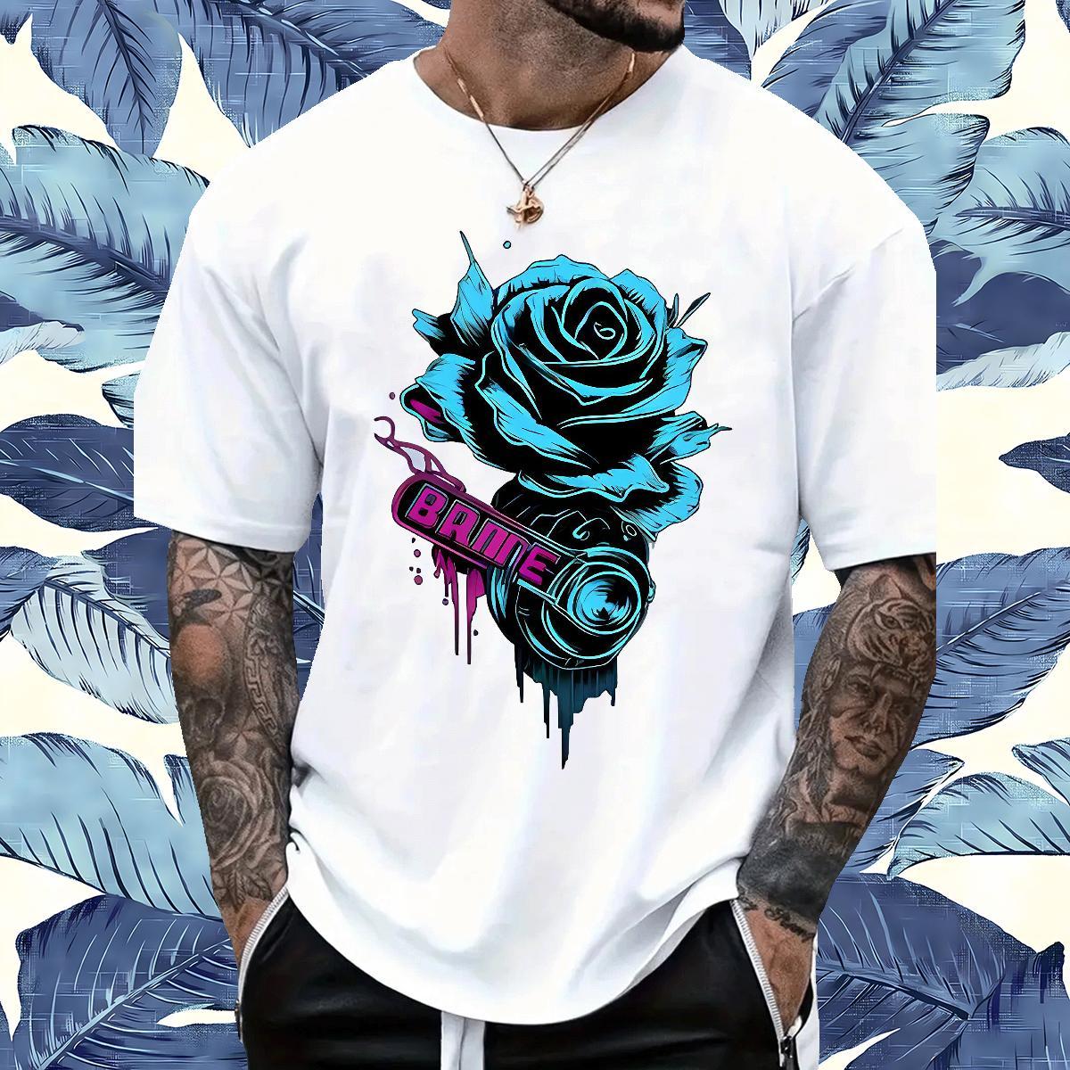 Fashion Design T Shirt For Man 230g Cotton rose High Street Hip Hop Tops Tees Crew Neck Soft Mens Tshirts Anime