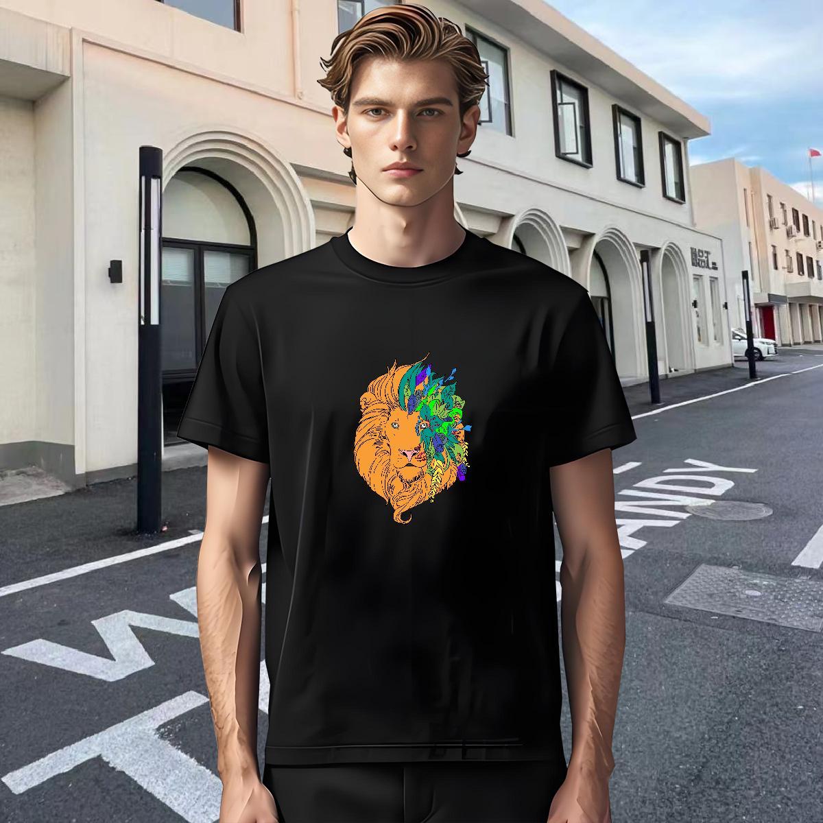 2024 New T-Shirts for Men 230g 100% Cotton tiger Street wear Hip Hop Wear Short Sleeve Soft Popular Tshirts Plus Size Cartoon