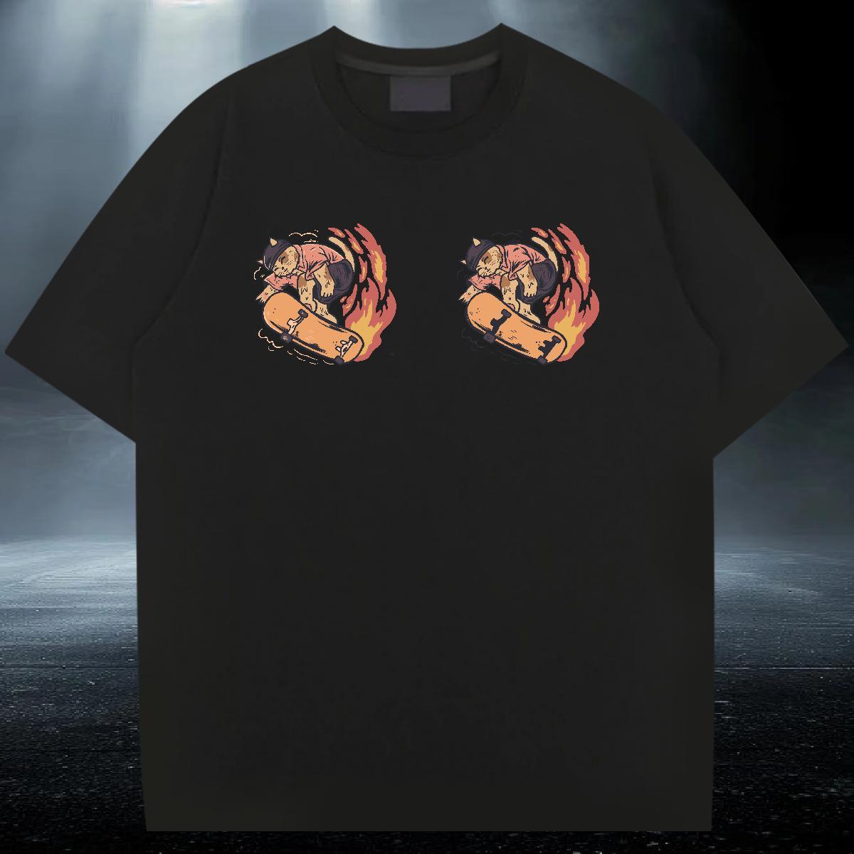 High Quality Men Tees 230g 100% Cotton Street cat Custom Cartoon Breathable Soft 2024 T-Shirts Tee Shirt