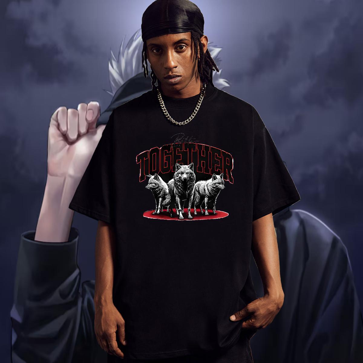 Wholesale T shirt 230g Pure Cotton wolf Summer Casual Tee Shirt Round Neck Short Sleeve Unisex Men Clothes T-Shirt Graphic