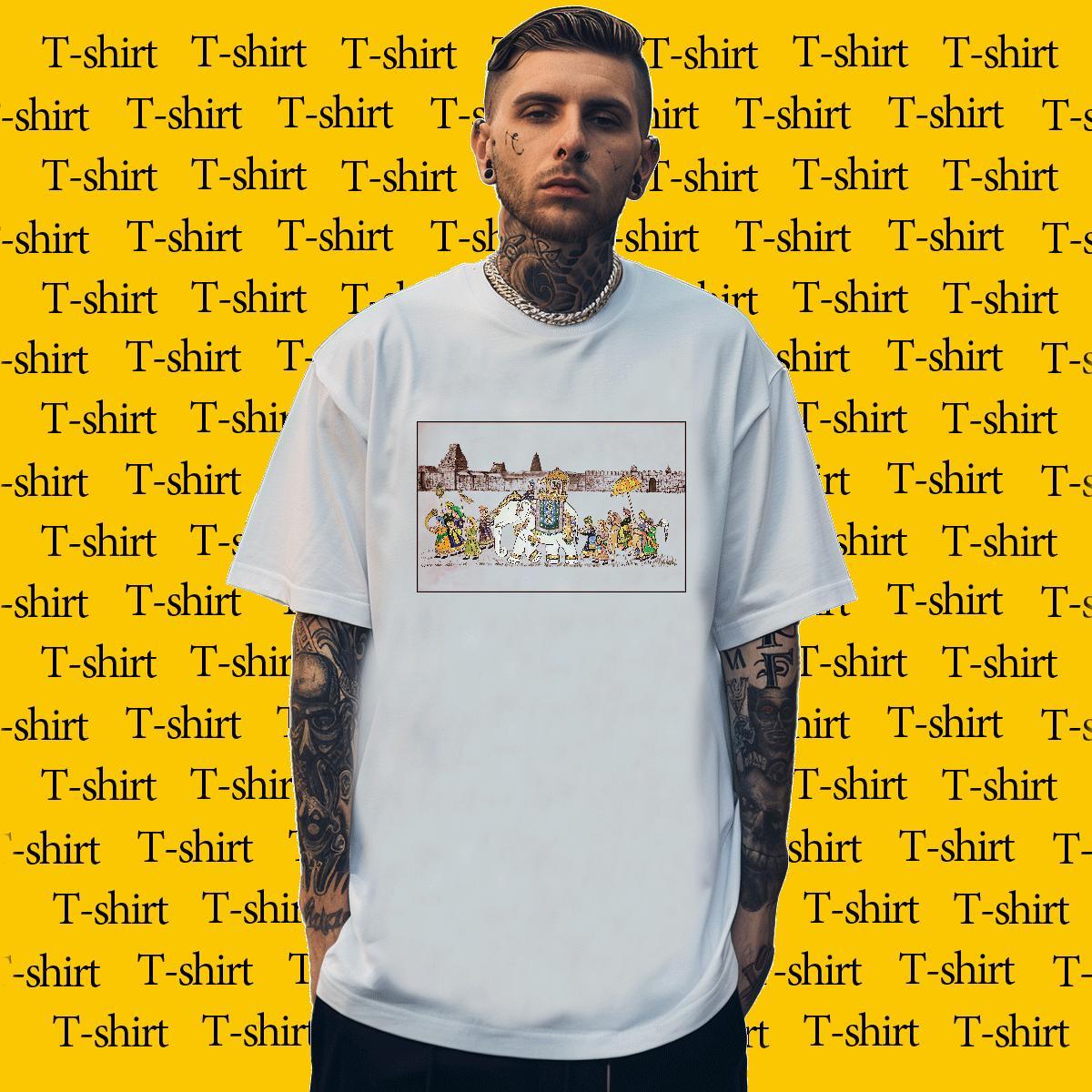 Designer Fashion T Shirt For Man 230g Pure Cotton elephant Casual Tops O-Neck Short Sleeve High Quality Men Clothes T-Shirt White Plus Size