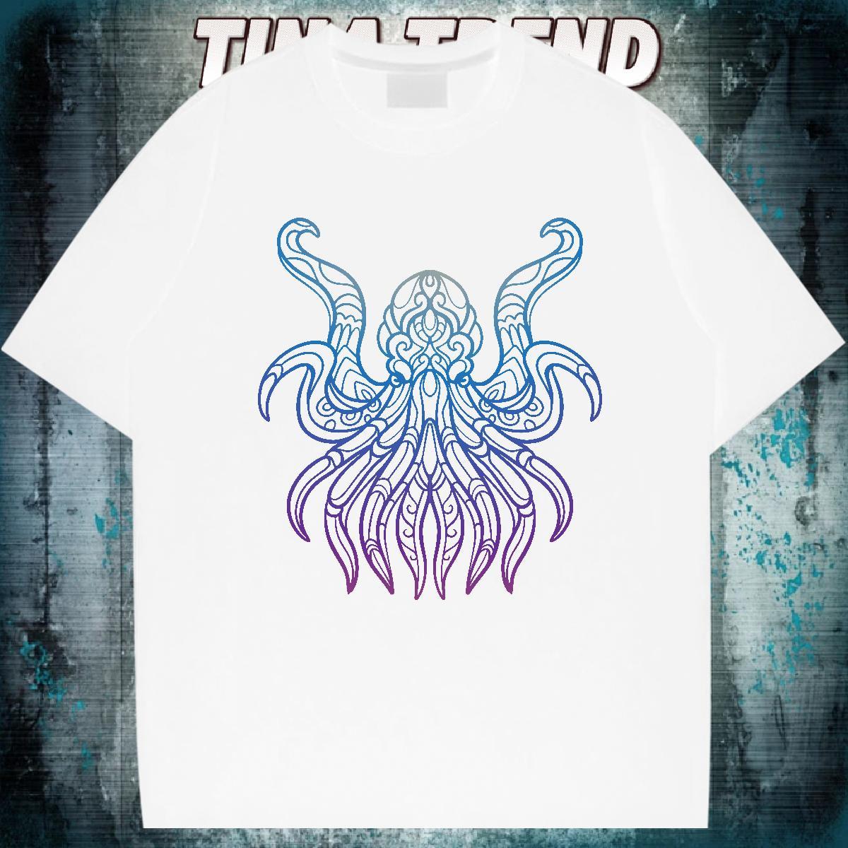 Fashion T-Shirts 230g Cotton octopus Street Wear Tees Shirts Crew Neck Breathable Loose Fit Men Tops Tees Oversized 3XL 4XL