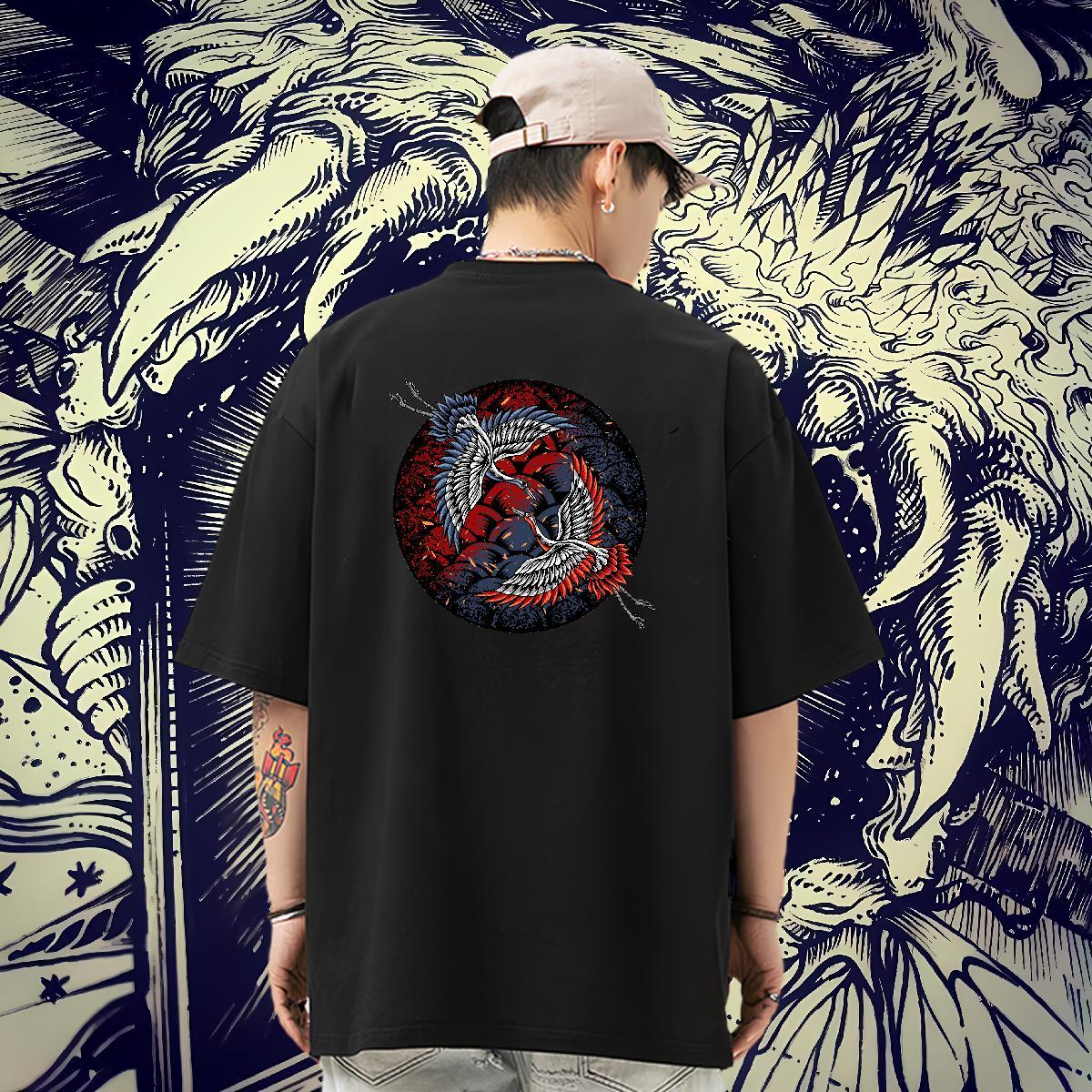 Classic Casual Men T Shirts 230g 100% Cotton eagle Hip Hop Tee Shirt Short Sleeve O-Neck Designer Men Clothes T-Shirt Black Oversized