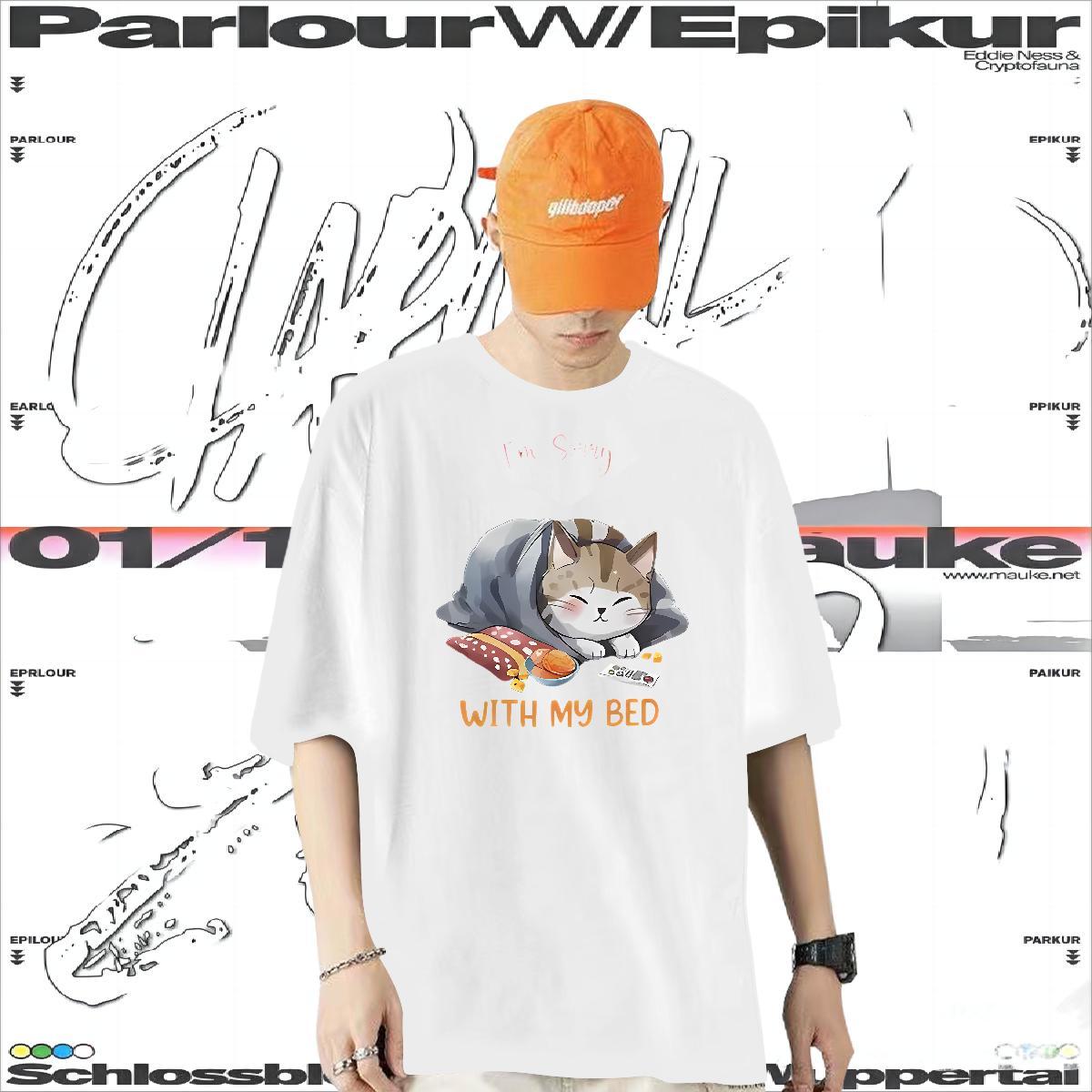 DIY T shirt 100% Cotton 230g cute High Street Hip Hop Wear Breathable Short Sleeve Soft Men Tees Anime