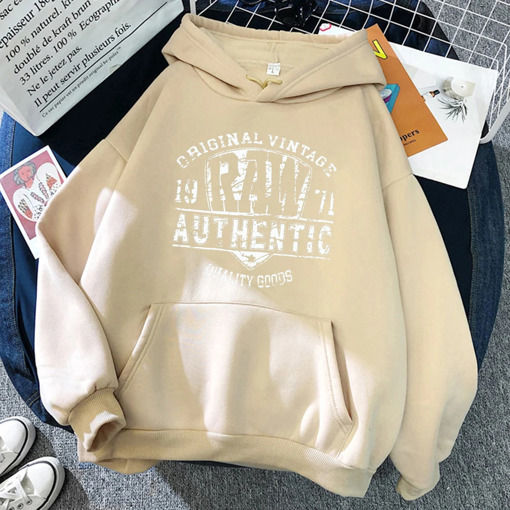 Original Vintage 1971 Raw Ahthentic Hoody Women Crewneck Hip Hop Sweatshirt Autumn Casual Clothing Female Fleece Loose Hoodie 240806
