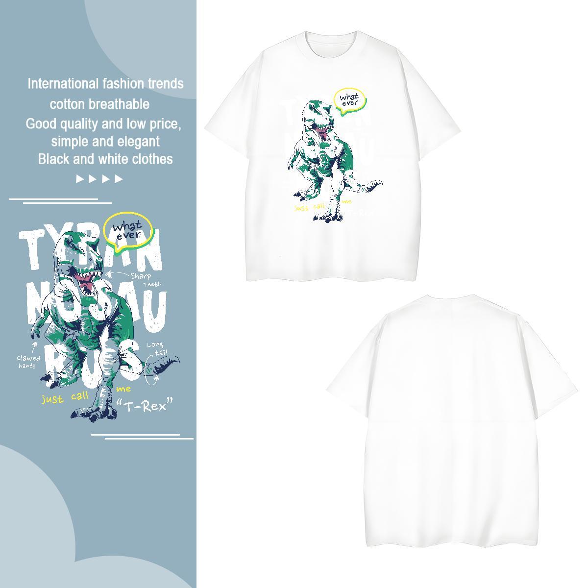 T Shirt For Man 100% Cotton 230g dinosaur Street Wear Breathable Short Sleeve White Plus Size Men Tees 2024 Designer Unisex Tshirts