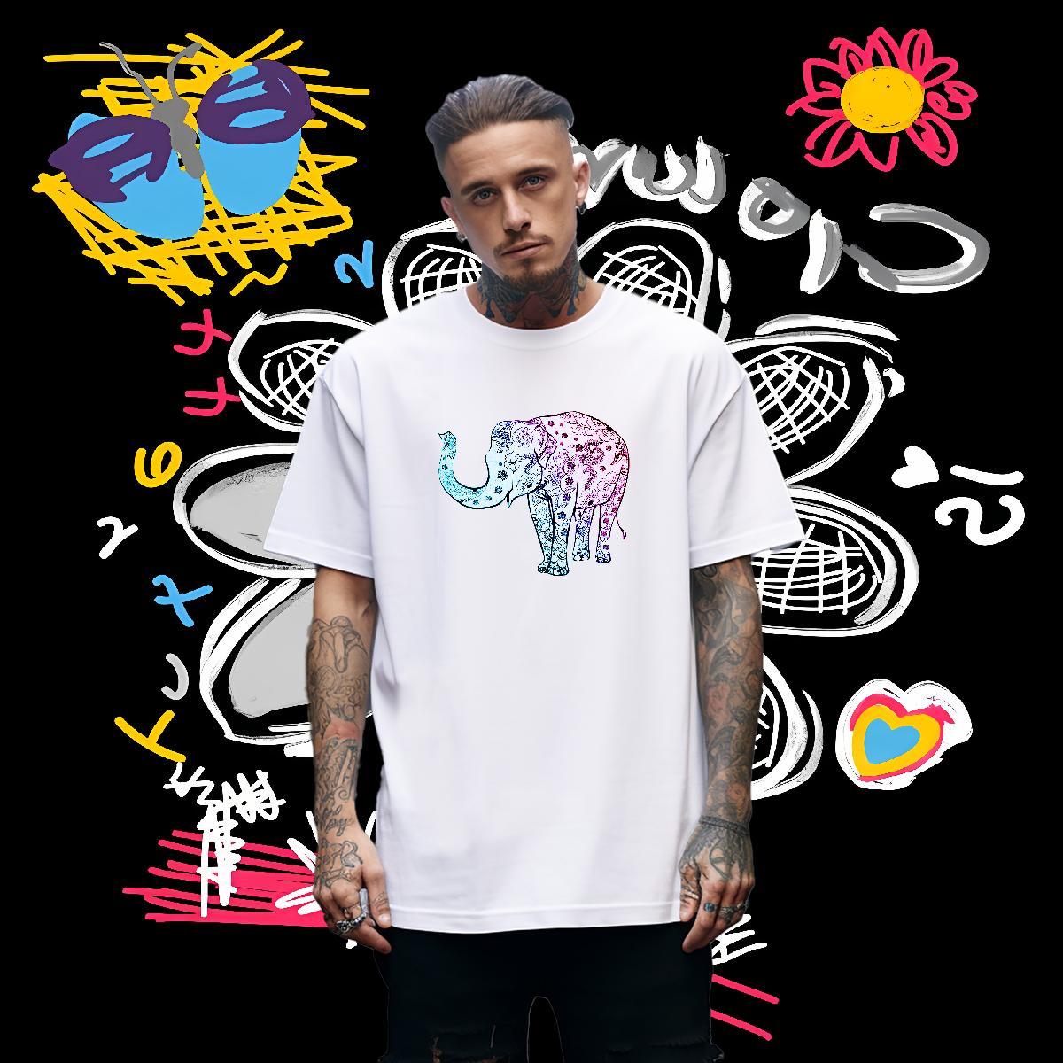 2024 Designer Mens T Shirts 230g 100% Cotton Elephant High Street Hip Hop Tees Round Neck Short Sleeve Free Shipping Men Clothes T-Shirt Asian Size