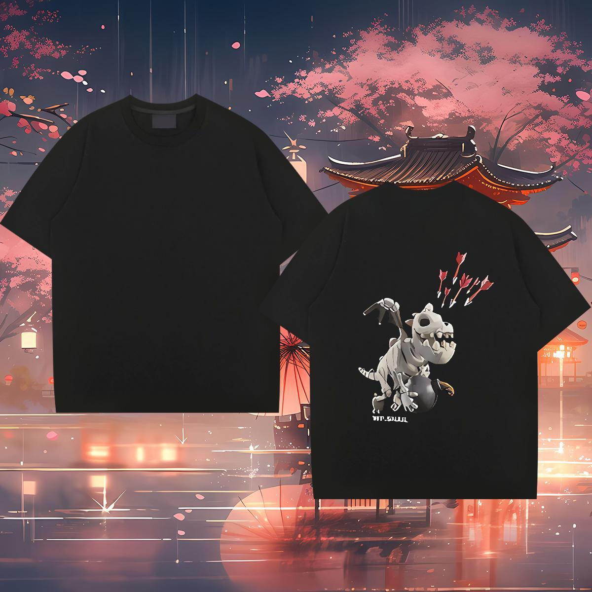 DIY T-Shirts 230g Pure Cotton dinosaur High Street Hip Hop Tees Shirts Short Sleeve O-Neck Brand Men Tees DIY Logo Oversized