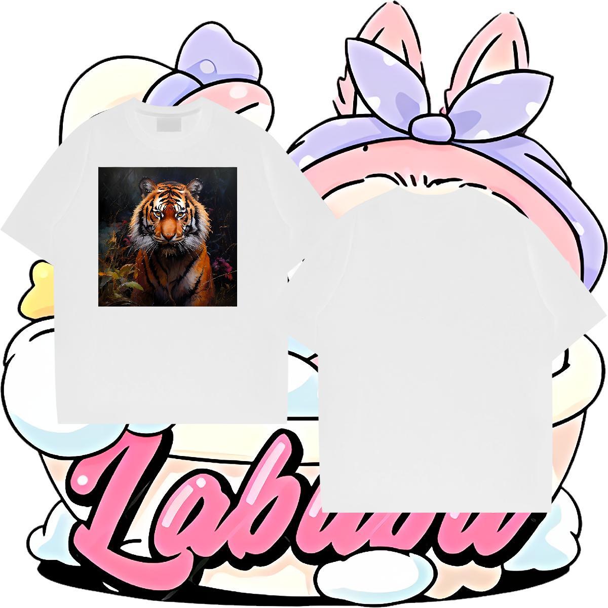 Classic Casual T shirt 230g 100% Cotton tiger Daily Outfit Polos Breathable High Quality Men Tees DIY Anime